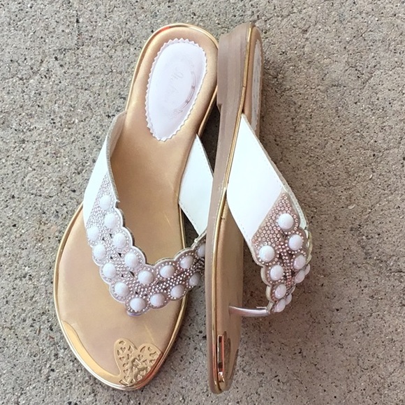 Italina White pearl & rhinestone accent SANDALS - Picture 3 of 4
